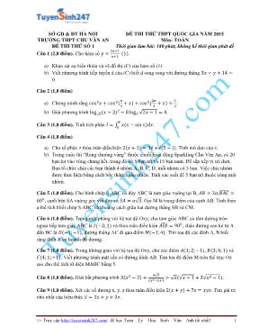 Đề thi thử THPT Quốc gia môn Toán - Đề 1 - Năm học 2014-2015 - Trường THPT Chu Văn An (Có đáp án)